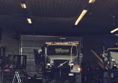 White S & B Construction dump truck