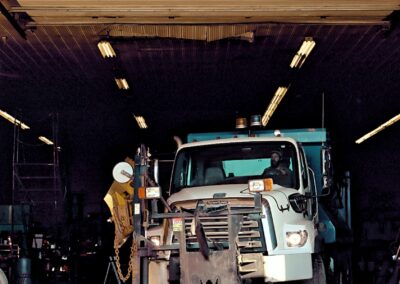 White S & B Construction dump truck